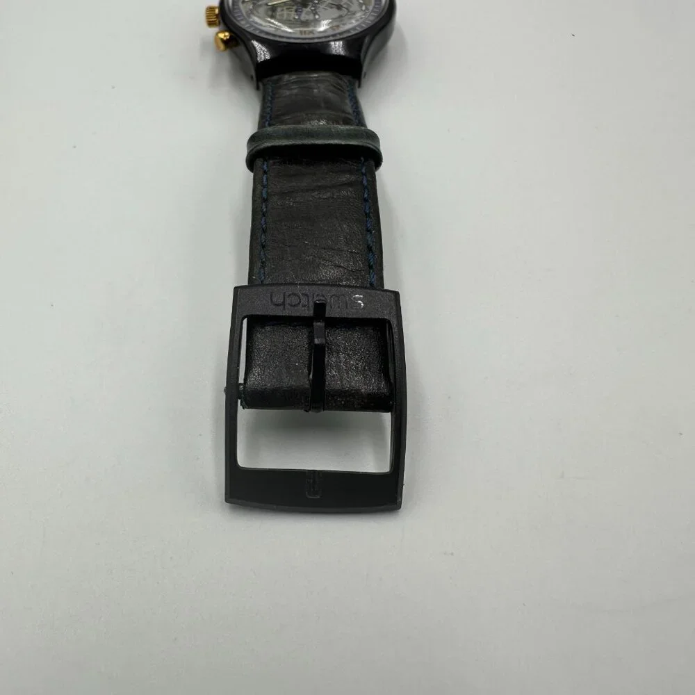 Swatch Timeless Zone Chronograph Watch Men Black 37MM Dial SCN104 New Battery